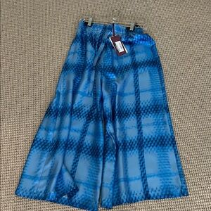 Wide Leg Blue Plaid Satin Pants